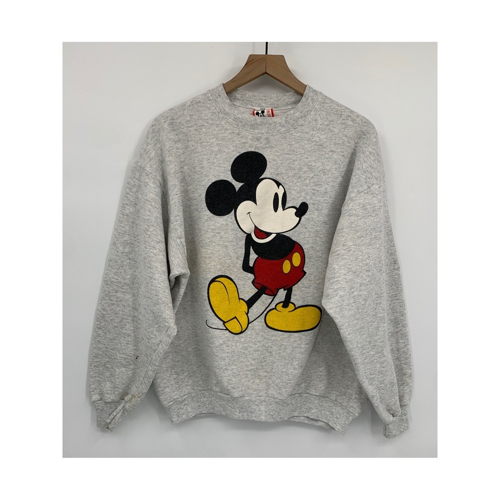 Vintage Disney Designs Sweater XL Grey Mickey Mouse 90s Made USA